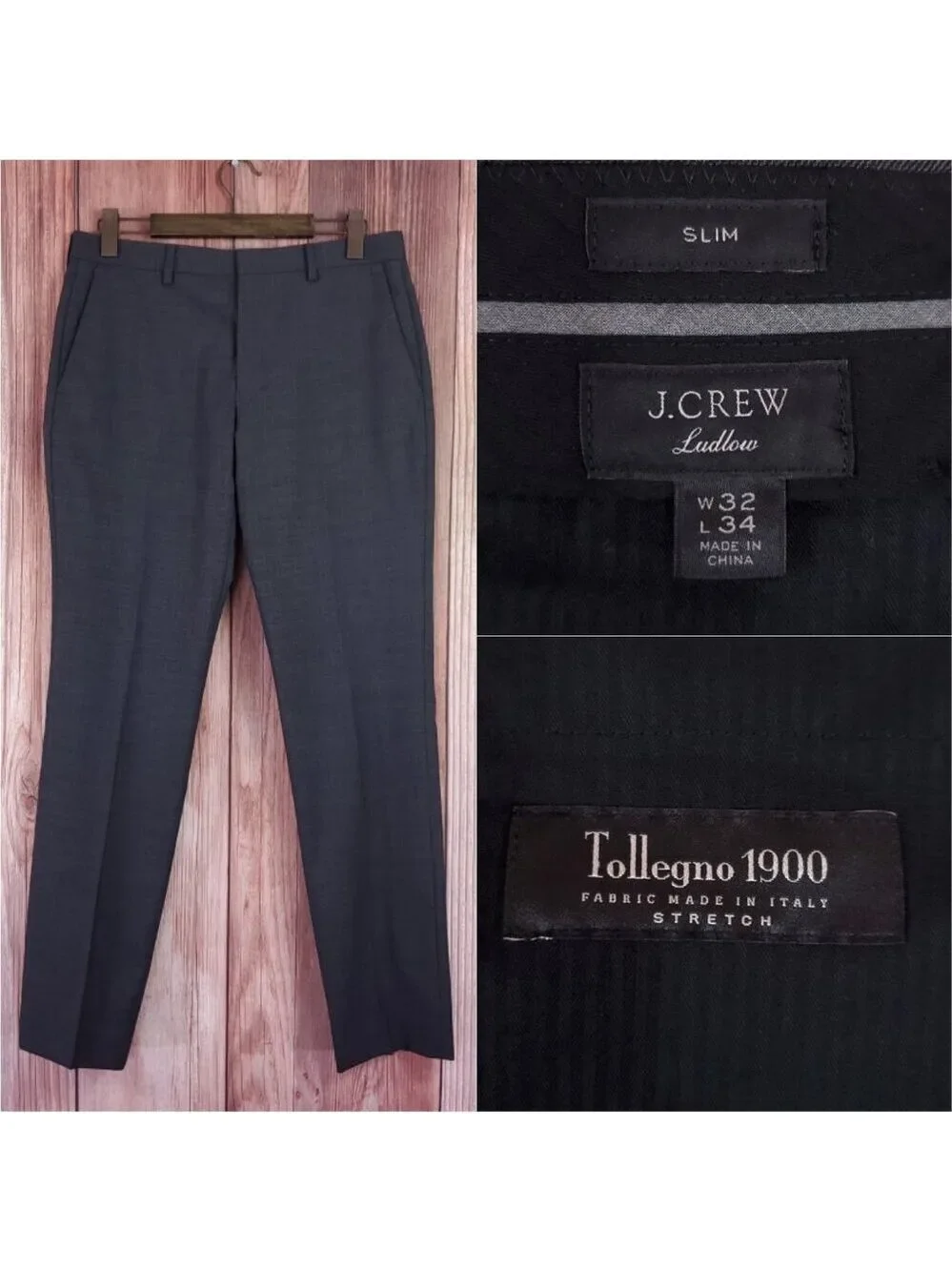J Crew Ludlow Mens 32x32.5(34) Slim Fit Dress Pants Tollegno 1900 Wool J3422
